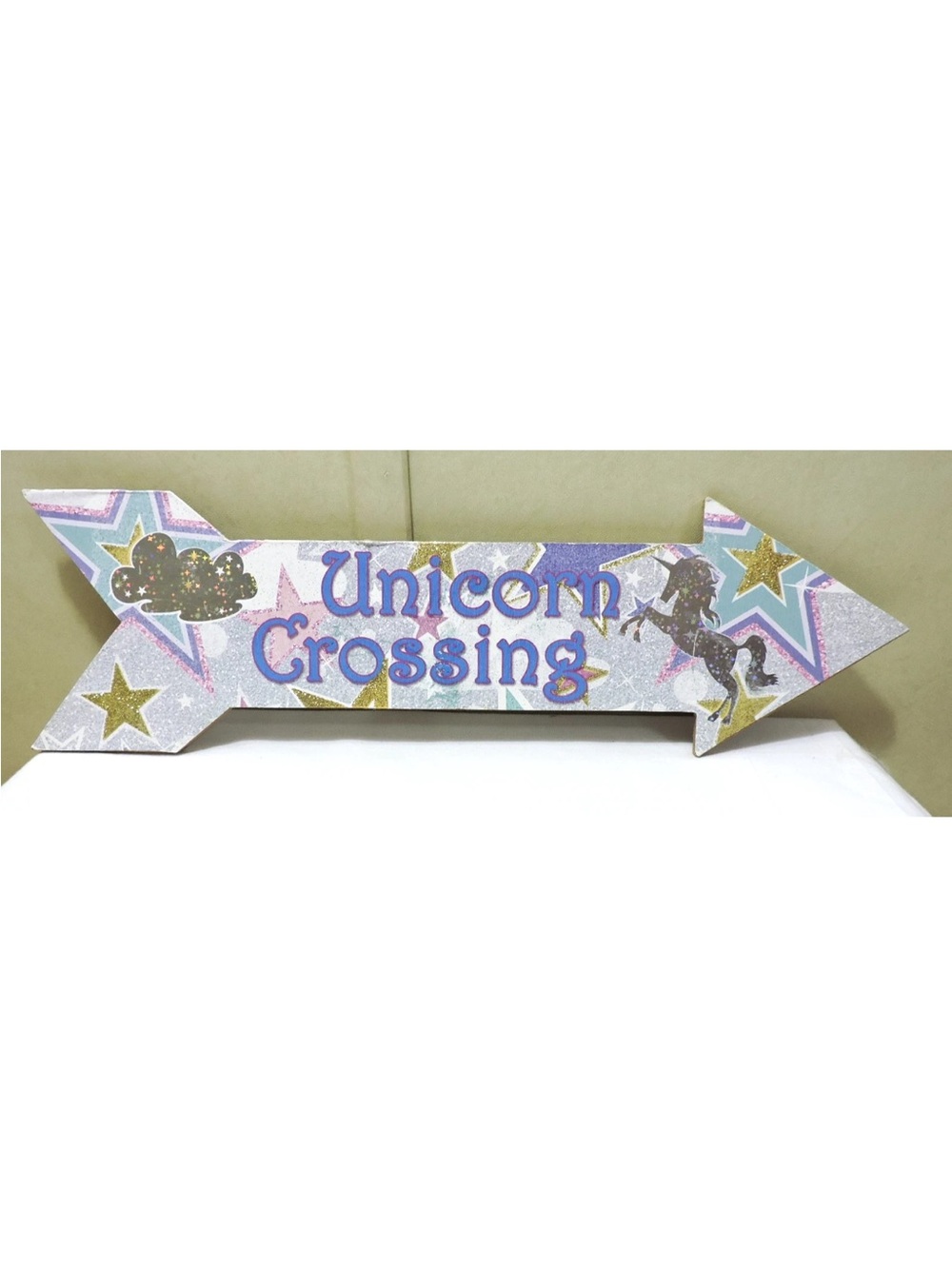 Unicorn Crossing Arrow Sign - Purple and Gold Glitter Party Decor